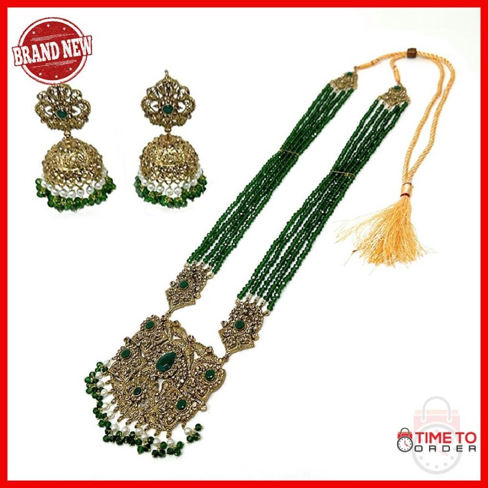 Gold-Plated Multi-Strand Necklace Set with Pearls Beads Bridal Jewelry